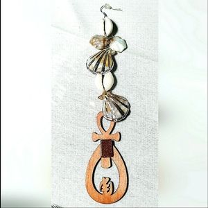 NEW Handcrafted Single Earring! Sandstone, Wood Ankh Gye Nyame, Cowrie Seashells